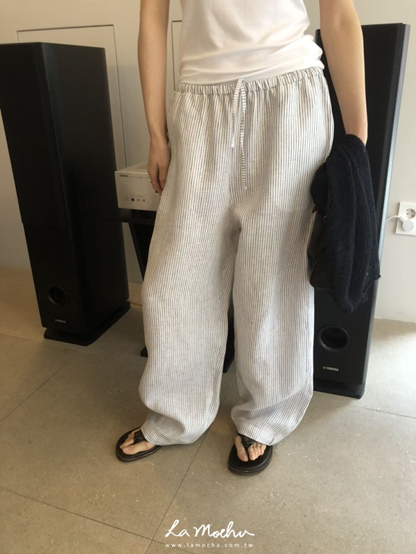 直條紋麻料直筒褲(闆娘.花花清單)
